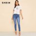 SHEIN White Keyhole Back Pleated Floral Short Puff Sleeve Summer Blouse Women 2019 Round Neck Workwear Casual Top Blouses