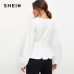 SHEIN White Office Lady Elegant Lantern Sleeve Surplice Peplum Off the Shoulder Solid Blouse Autumn Sexy Women Tops And Blouses