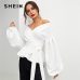 SHEIN White Office Lady Elegant Lantern Sleeve Surplice Peplum Off the Shoulder Solid Blouse Autumn Sexy Women Tops And Blouses