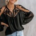 Sexy Lace Mesh Shirt Embroidery Patchwork Women Casual Long Sleeve Tops Chiffon Blouse Ladies Loose Tops Shirts Female Blusas