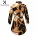 Sexy Middle Sleeve Chain Print Women Blouses And Tops Lapel Lace-Up Button Women Blouses Casual Top Blusas Chemise Femme vestido