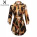 Sexy Middle Sleeve Chain Print Women Blouses And Tops Lapel Lace-Up Button Women Blouses Casual Top Blusas Chemise Femme vestido