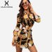 Sexy Middle Sleeve Chain Print Women Blouses And Tops Lapel Lace-Up Button Women Blouses Casual Top Blusas Chemise Femme vestido