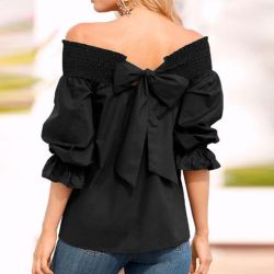 Sexy Off Shoulder Bowknot Blouse Spring Summer Strapless Women Tops Slash Neck Shirts Casual Loose Blusas Plus Size