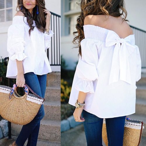 Sexy Off Shoulder Tops Spring Summer Strapless Celmia 2019 Women Blouse Bowknot Slash Neck Shirts Casual Loose Blusas Plus Size