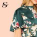 Sheinside Elegant Floral Print Blouse Women 2019 Summer Flounce Sleeve Satin Blouses Casual Stand Collar Keyhole Back Button Top