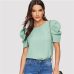 Sheinside Elegant Keyhole Back Puff Sleeve Blouse Solid Top Summer Blouses for Women 2019 Short Sleeve Female Tops