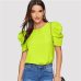 Sheinside Elegant Keyhole Back Puff Sleeve Blouse Solid Top Summer Blouses for Women 2019 Short Sleeve Female Tops