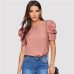 Sheinside Elegant Keyhole Back Puff Sleeve Blouse Solid Top Summer Blouses for Women 2019 Short Sleeve Female Tops