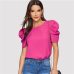 Sheinside Elegant Keyhole Back Puff Sleeve Blouse Solid Top Summer Blouses for Women 2019 Short Sleeve Female Tops