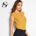 Sheinside Solid Cut Out Keyhole Back Elegant Blouse Cap Sleeve Women Tops 2019 Office Ladies OL Workwear Summer Blouses