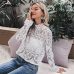 Simplee Elegant white lace blouse shirt Sexy hollow out embroidery feminine blouse Women long lantern sleeve summer tops female