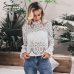 Simplee Elegant white lace blouse shirt Sexy hollow out embroidery feminine blouse Women long lantern sleeve summer tops female