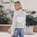 Simplee Elegant white lace blouse shirt Sexy hollow out embroidery feminine blouse Women long lantern sleeve summer tops female