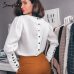 Simplee V neck women blouse shirt Puff sleeve button white blouse Autumn winter lady shirt top Female office chiffon blouse tops