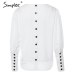 Simplee V neck women blouse shirt Puff sleeve button white blouse Autumn winter lady shirt top Female office chiffon blouse tops