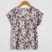 Softu Hot Summer Women's Casual Blouse Shirt Floral Chiffon Print O Neck Short Sleeve Lady's Top Loose Blusas