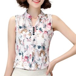 Softu Women's Fashion Hot Top Summer Blouse V Neck Sleeveless Butterfly Print Casual Chiffon Linen Lady Blusas Shirts Tops