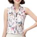 Softu Women's Fashion Hot Top Summer Blouse V Neck Sleeveless Butterfly Print Casual Chiffon Linen Lady Blusas Shirts Tops