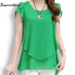 Soperwillton 2018 New Summer Women Blouse Loose Shirt O-Neck Chiffon Blouse Female Short Sleeve Blouse Plus Size 5XL Shirts Tops