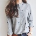 Spring Autumn Shirt Leaves Embroidery Long Sleeve Women Blouses Female Ladies Casual Shirts Women Tops Striped Blusas femininas