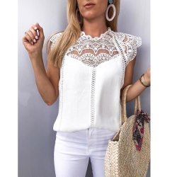 Summer 2019 Womens Tops And Blouses Lace Patchwork Sleeveless Solid Shirt Women Blouse Blusas Roupa Feminina SJ2036M