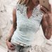 Summer Women Tops Sleeveless Lace Hollow Slim Blouses Shirt Lady V-neck Vest Tee Clothes