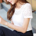 Summer Women White Lace Blouse Short Sleeve Plus Size Korean Crochet Round Neck Hollow Out Tops Shirt Camisas Femininas Qz*