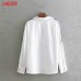 Tangada women side striped blouses office lady long sleeve turn down collar shirts white female tops blusas BE335