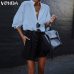 VONDA New Women Blouses 2019 Summer Office Lady White Shirts Lantern Sleeve Buttons Deep V Neck White Blouse Sexy Plus Size Tops