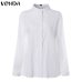 VONDA New Women Blouses 2019 Summer Office Lady White Shirts Lantern Sleeve Buttons Deep V Neck White Blouse Sexy Plus Size Tops