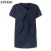VONDA Women Blouses Shirts 2019 Summer Vintage O Neck Short Sleeve Shirt Casual Loose Solid Tops Plus Size Female Blusas