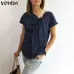 VONDA Women Blouses Shirts 2019 Summer Vintage O Neck Short Sleeve Shirt Casual Loose Solid Tops Plus Size Female Blusas