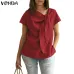 VONDA Women Blouses Shirts 2019 Summer Vintage O Neck Short Sleeve Shirt Casual Loose Solid Tops Plus Size Female Blusas
