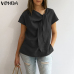 VONDA Women Blouses Shirts 2019 Summer Vintage O Neck Short Sleeve Shirt Casual Loose Solid Tops Plus Size Female Blusas