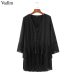 Vadim elegant V neck pleated long chiffon blouse long style long sleeve sweet shirts ladies casual chic tops blusas LA178