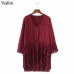 Vadim elegant V neck pleated long chiffon blouse long style long sleeve sweet shirts ladies casual chic tops blusas LA178