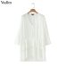 Vadim elegant V neck pleated long chiffon blouse long style long sleeve sweet shirts ladies casual chic tops blusas LA178