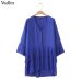 Vadim elegant V neck pleated long chiffon blouse long style long sleeve sweet shirts ladies casual chic tops blusas LA178