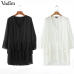 Vadim elegant V neck pleated long chiffon blouse long style long sleeve sweet shirts ladies casual chic tops blusas LA178