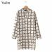 Vadim women elegant chain print long blouse long sleeve side split irregular shirts ladies streetwear loose tops blusas LA323