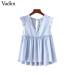 Vadim women elegant ruffled blouses V neck back bow tie sleeveless pleated shirt ladies casual sweet chic tops blusas WA014