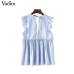 Vadim women elegant ruffled blouses V neck back bow tie sleeveless pleated shirt ladies casual sweet chic tops blusas WA014