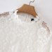 Vadim women loose white lace short blouse petal sleeve hollow out see through shirts female oversized solid chic tops LA868