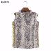 Vadim women stylish snake print blouse sleeveless turn down collar side striped shirts summer ladies casual tops blusas WA134