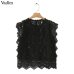 Vadim women sweet lace crop top sleeveless O neck transparent blouse female hollow out short stylish shirts blusas WA242