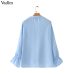 Vadim women sweet ruffled chiffon blouse V neck long sleeve cute female casual fashion blue shirt stylish tops blusas LA855