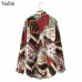 Vadim women vintage Geometric pattern blouses long sleeve turn down collar pleated shirts female casual wear chic tops LA293