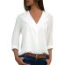 White Blouse Long Sleeve Chiffon Blouse Double V-neck Women Tops and Blouses Solid Office Shirt Lady Blouse Shirt Blusas Camisa