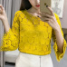 White Lace Blouse Women Shirt 2019 Summer Korean Style Flare Sleeve O-Neck Hollow Out Casual Ladies Lace Tops blusa feminina